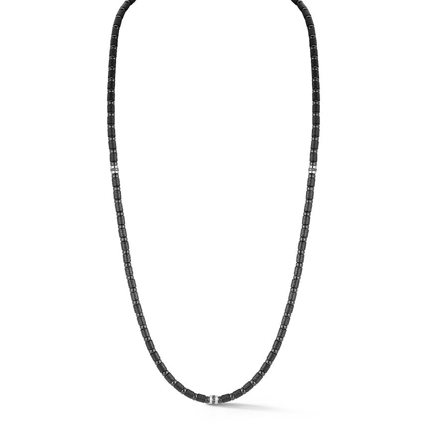 Men's Carbon Black Necklace with 3 Black Diamond Sections