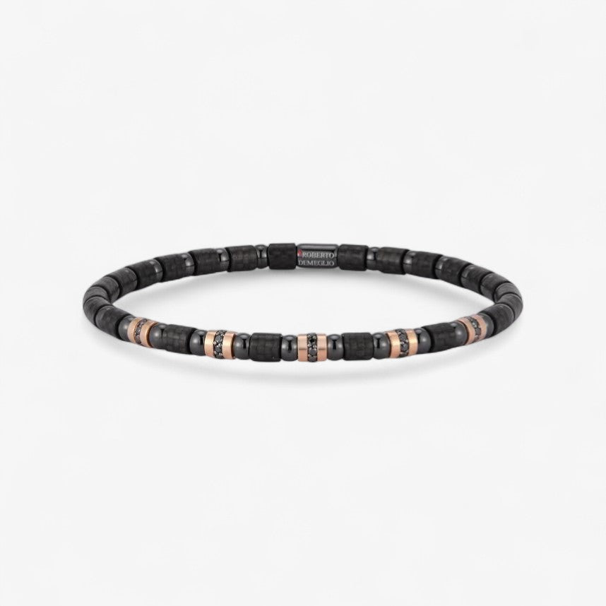 Men's Stretch Carbon Fiber Bracelet with Five Row of Black Diamonds