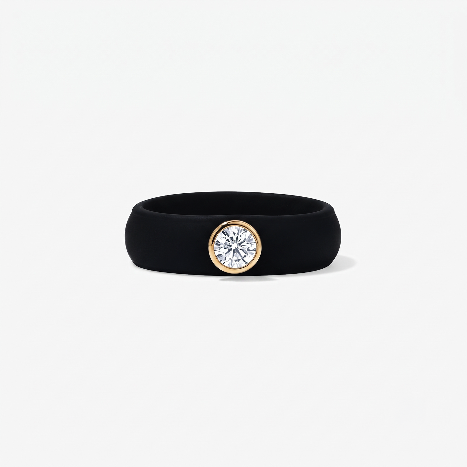 Round Lab Grown Diamond on Silicone Band 14K Yellow Gold Black