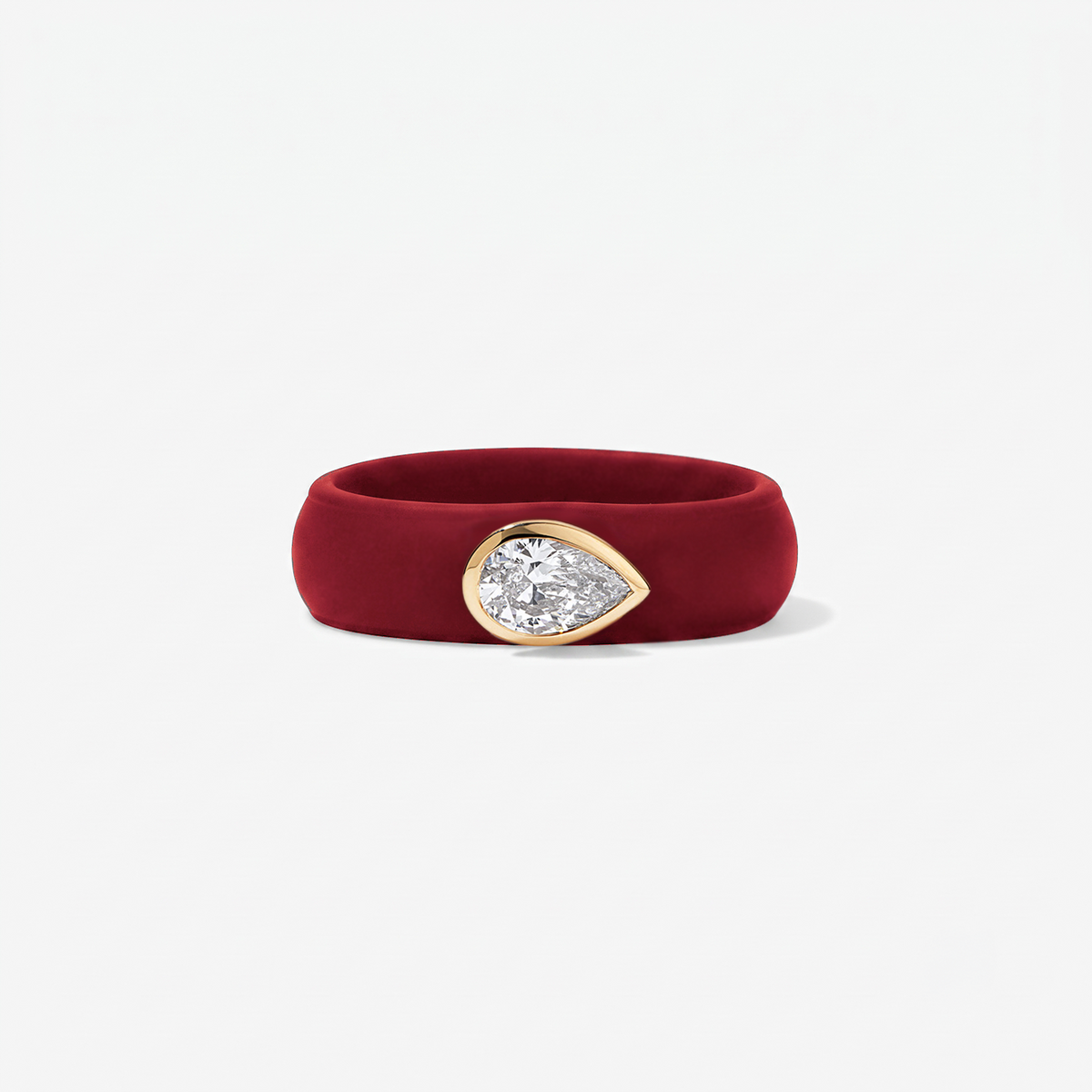 Pear Lab Grown Diamond on Silicone Band 14K Yellow Gold Maroon