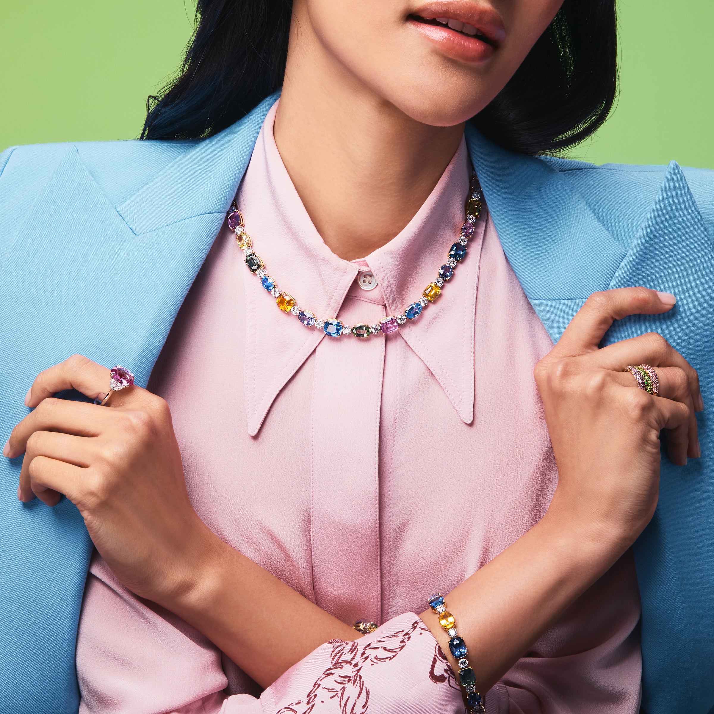 Signature Multi-Colored Sapphire and Diamond Tennis Necklace