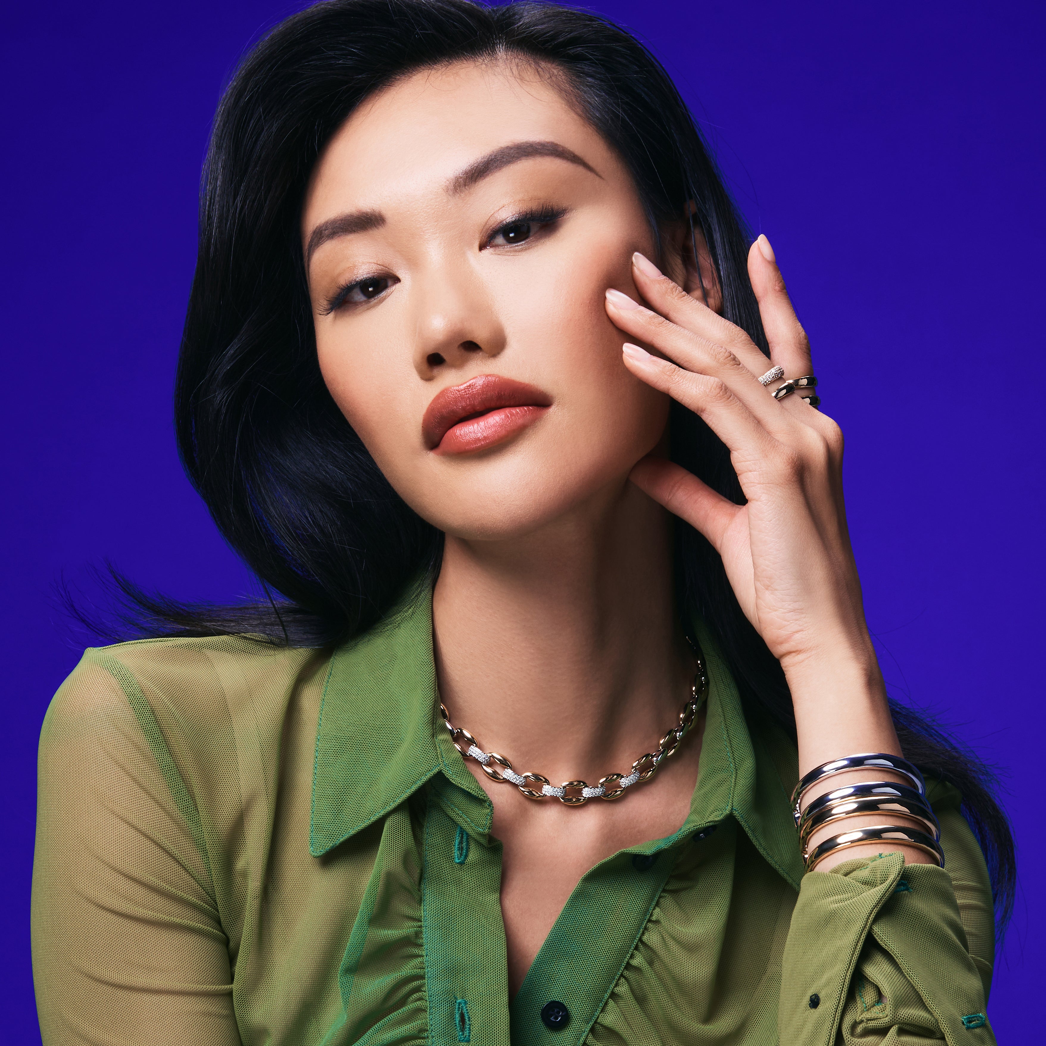 Madison Oval Link Necklace with 5 Pave Sections