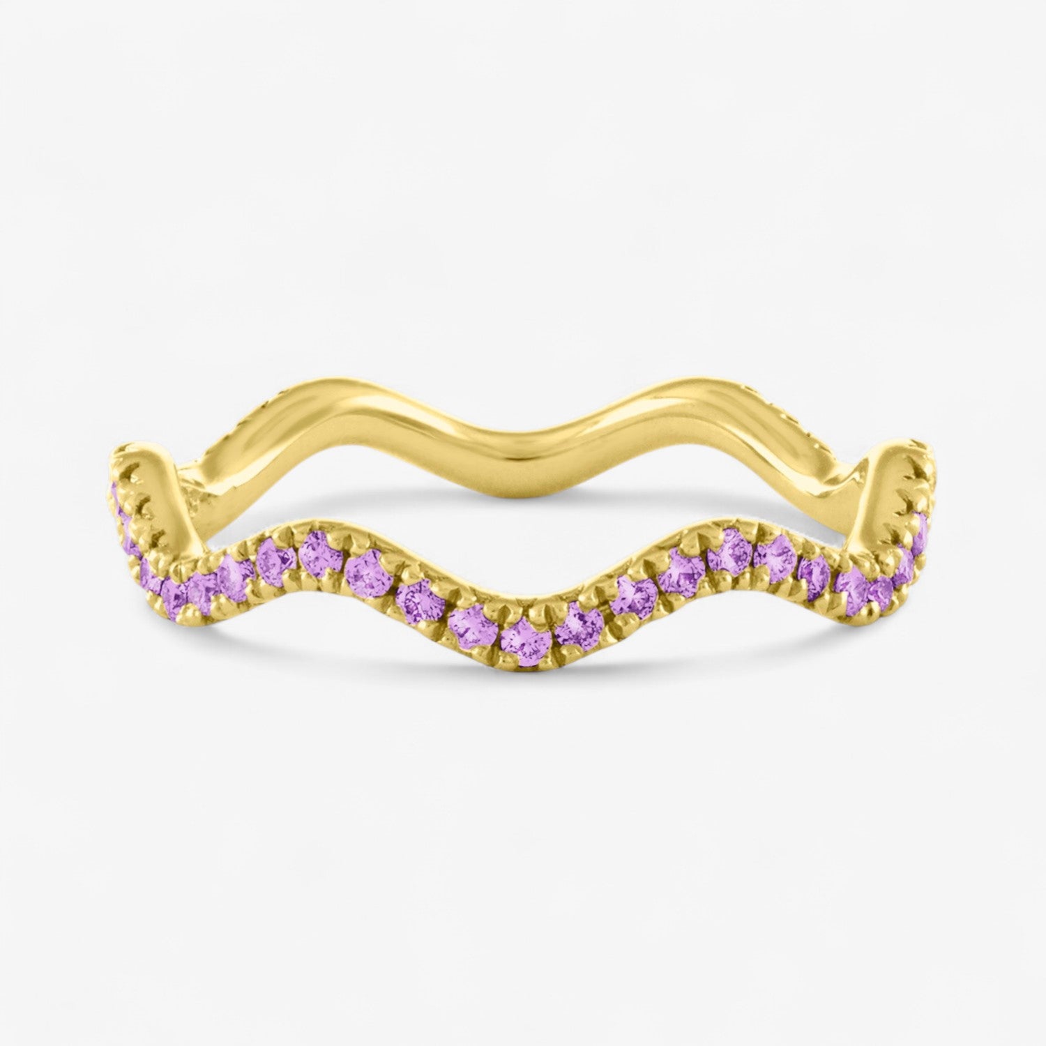Ivy Rainbow Wavy Stack Band 14K Yellow Gold Amethyst