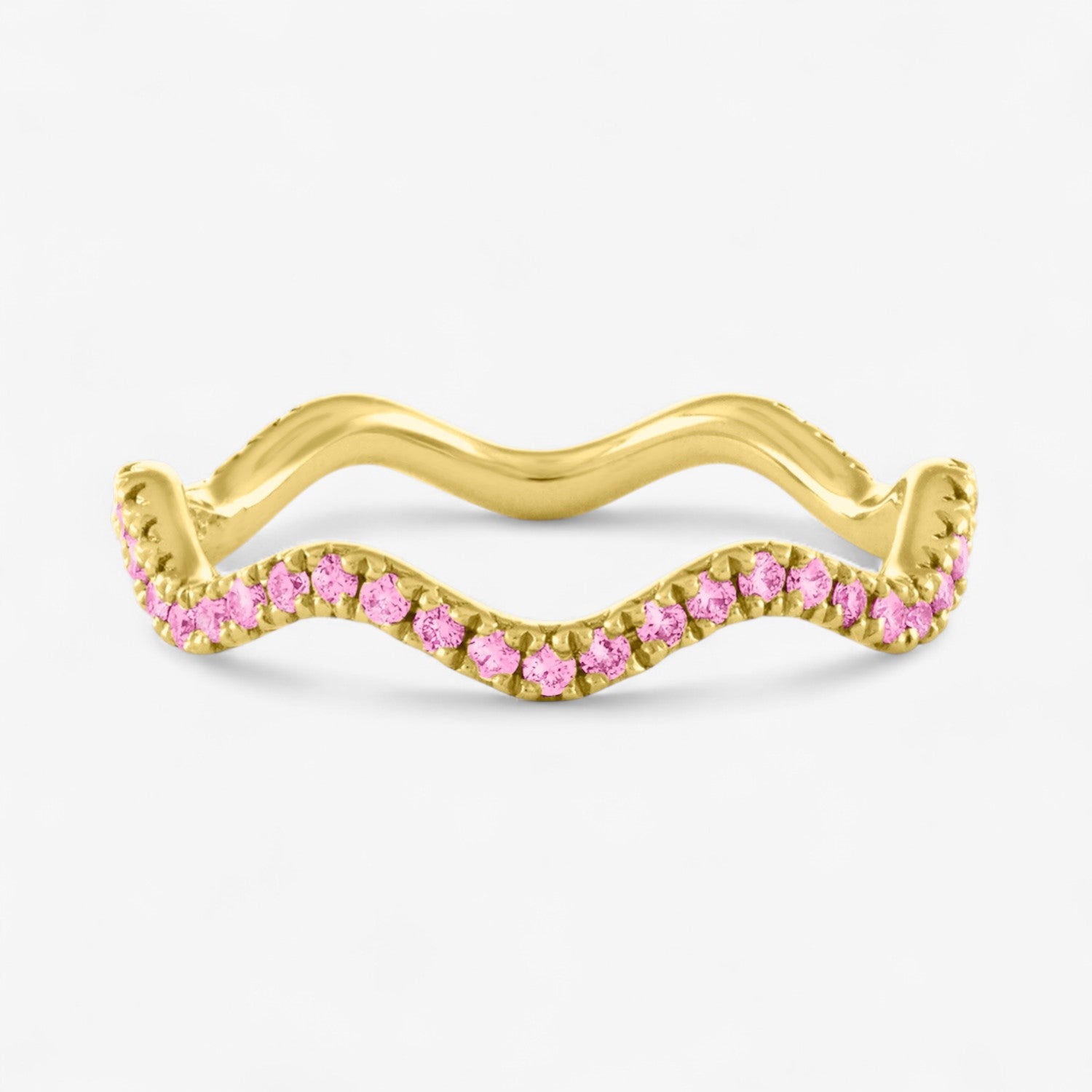 Ivy Rainbow Wavy Stack Band 14K Yellow Gold Pink Sapphire