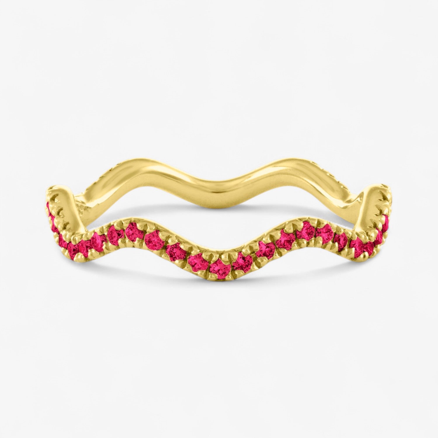 Ivy Rainbow Wavy Stack Band 14K Yellow Gold Ruby