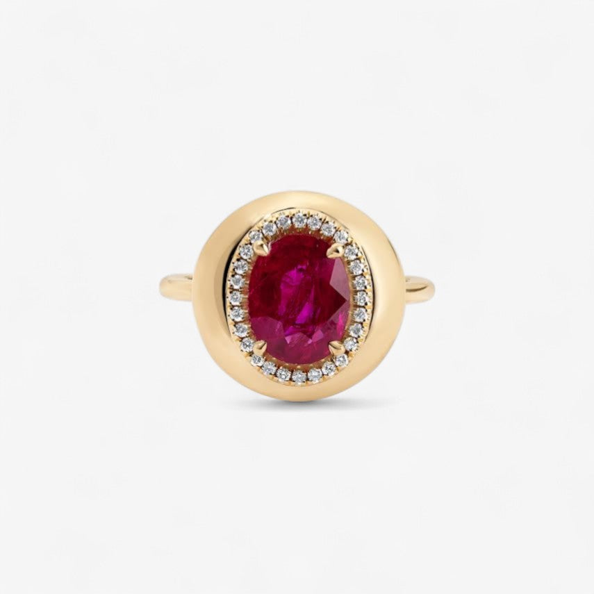 1.98CT Oval Ruby Button Ring