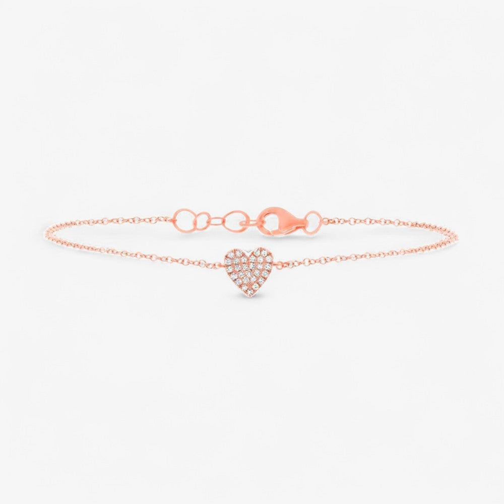 Mini Token Pave Heart Bracelet 14K Rose Gold