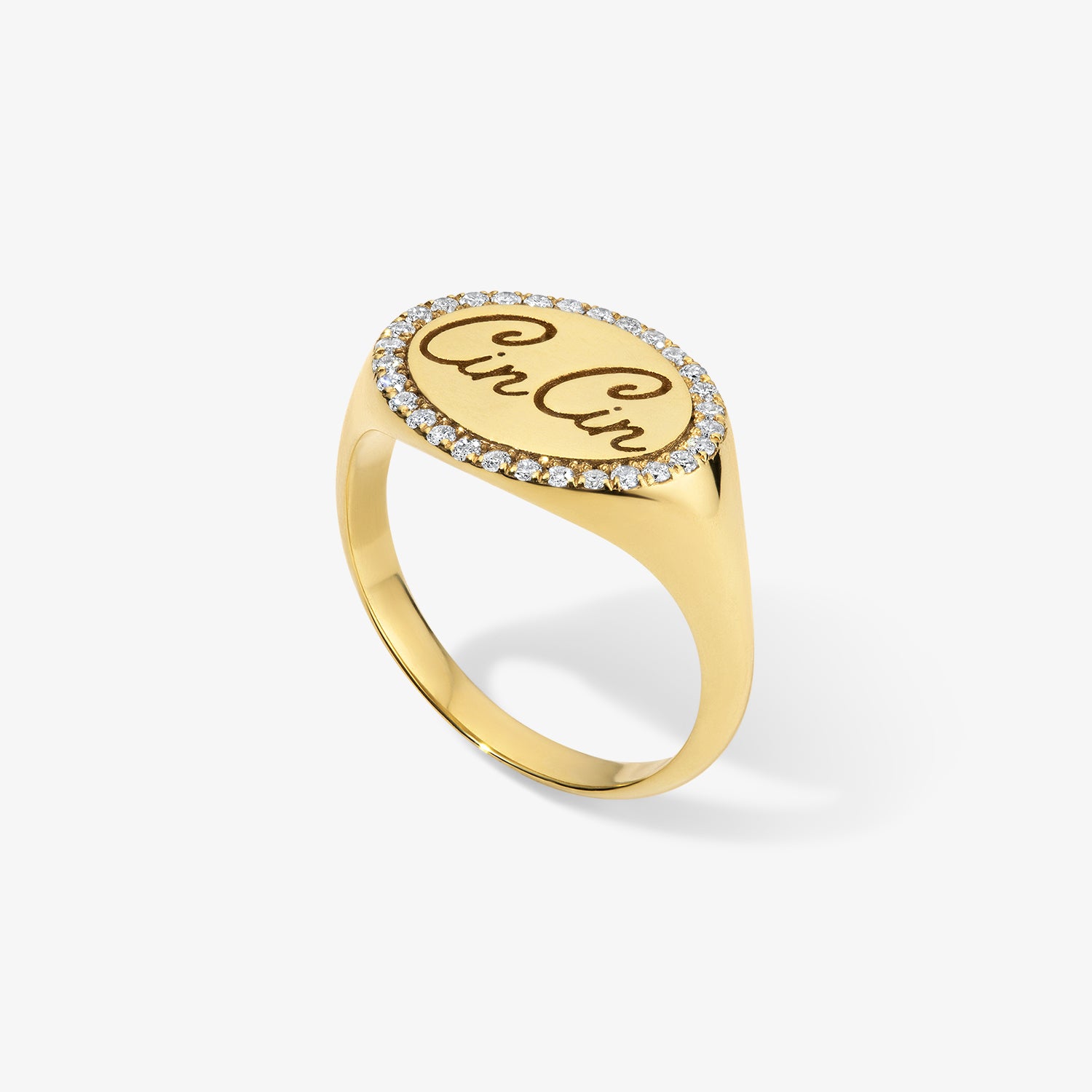 Personalized Signet Ring with Diamond Halo