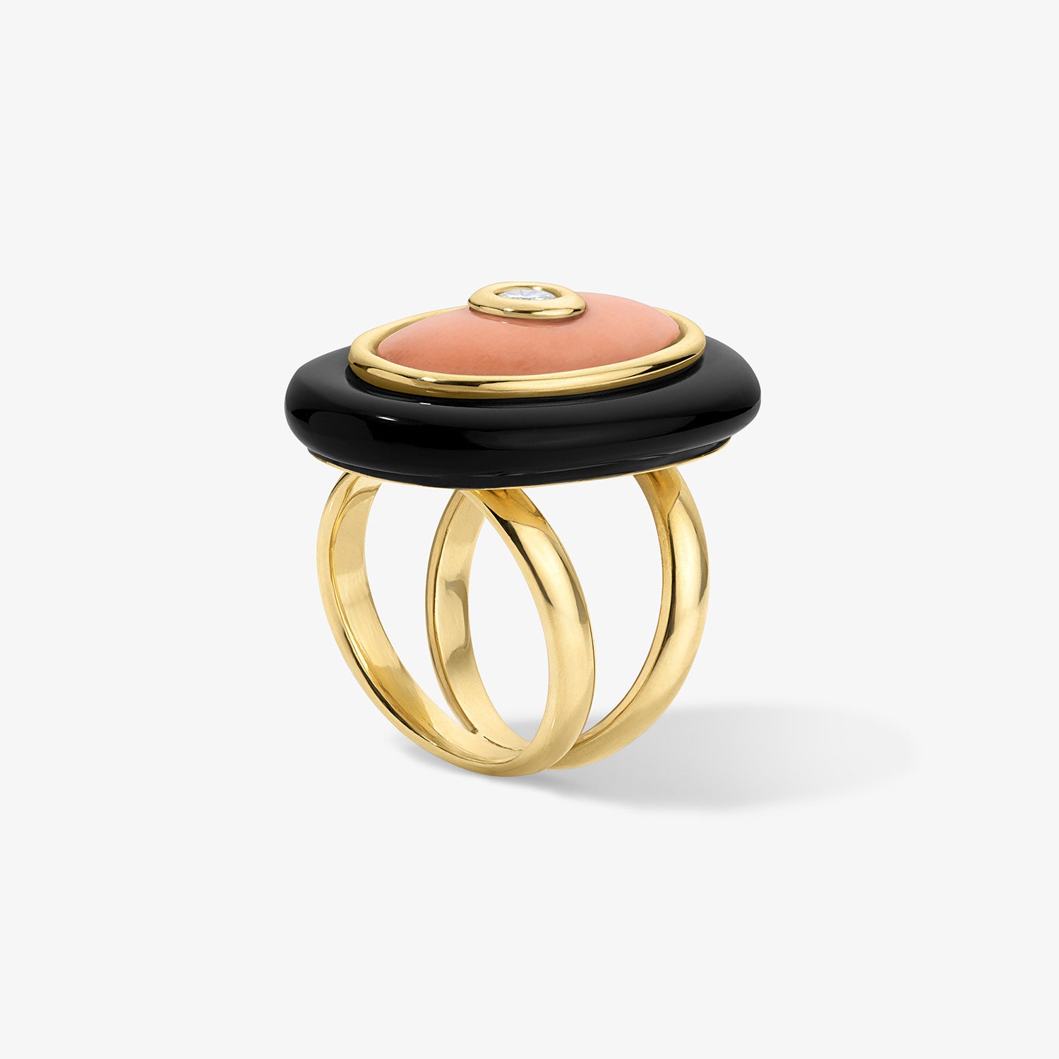 Coral and Onyx Cocktail Ring with Diamond Center