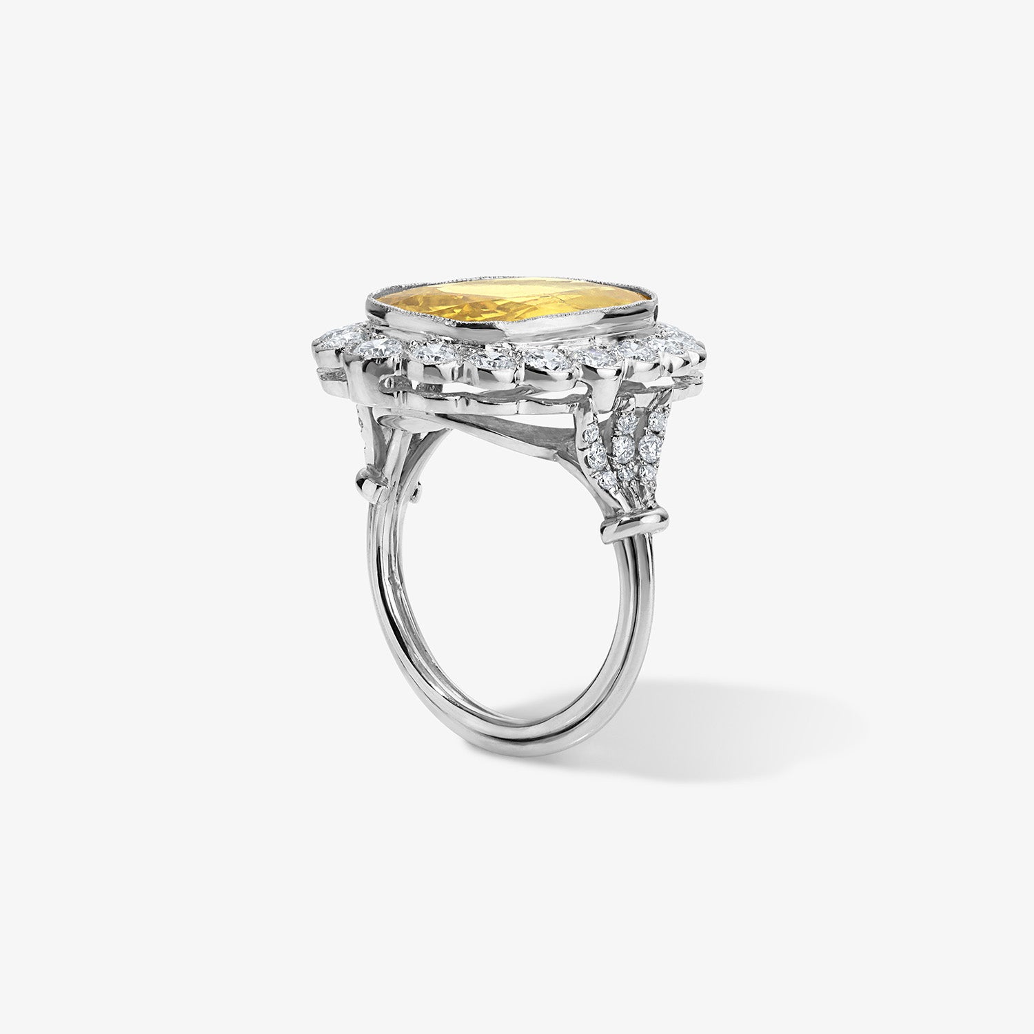 Yellow Sapphire Cocktail Ring with Diamond Halo