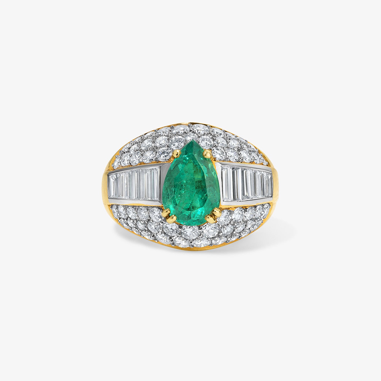 Diamond Cocktail Ring with Emerald Center Stone