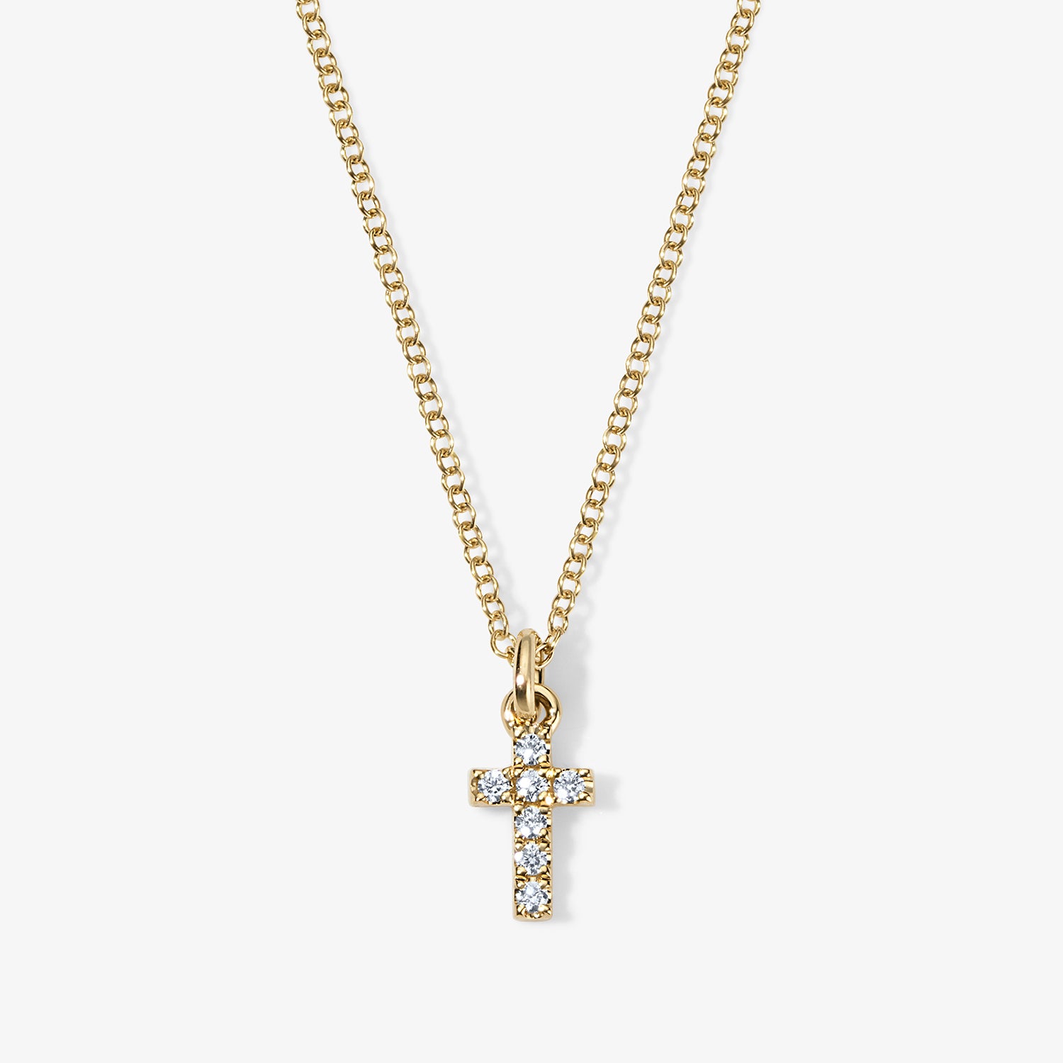 Mini Token Pave Cross Necklace 14K Yellow Gold
