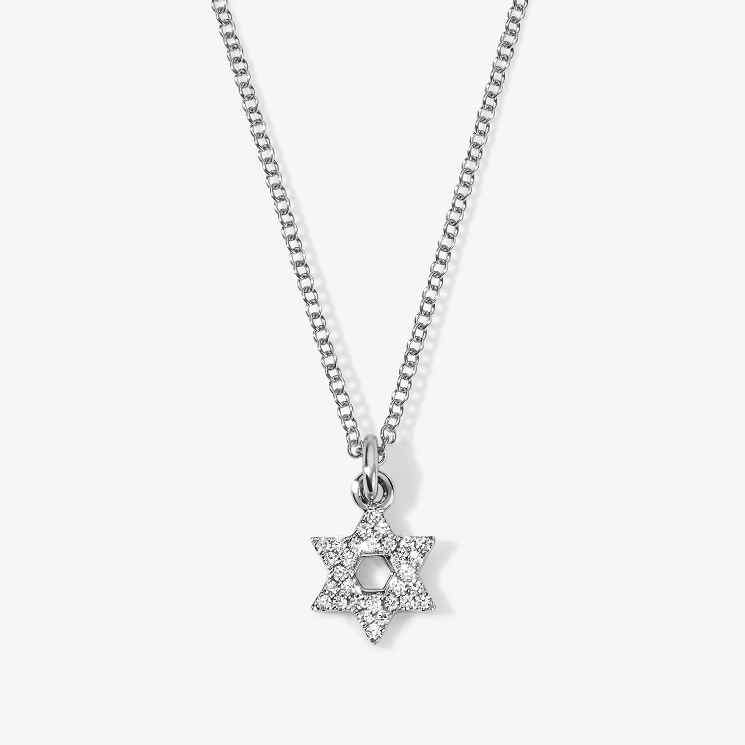 Mini Token Pave Star of David Necklace 14K White Gold