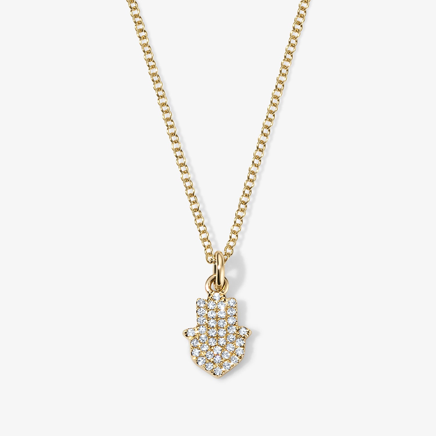 Mini Token Pave Hamsa Necklace 14K Yellow Gold
