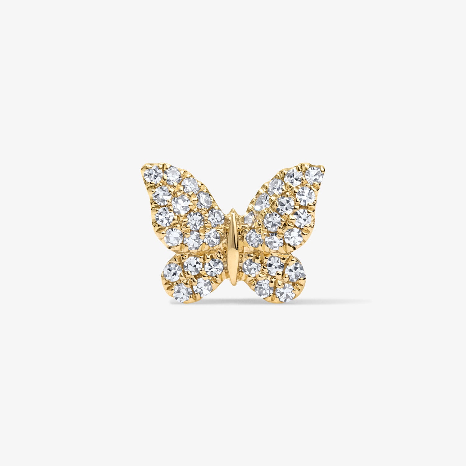 Mini Token Pave Butterfly Studs 14K Yellow Gold Single