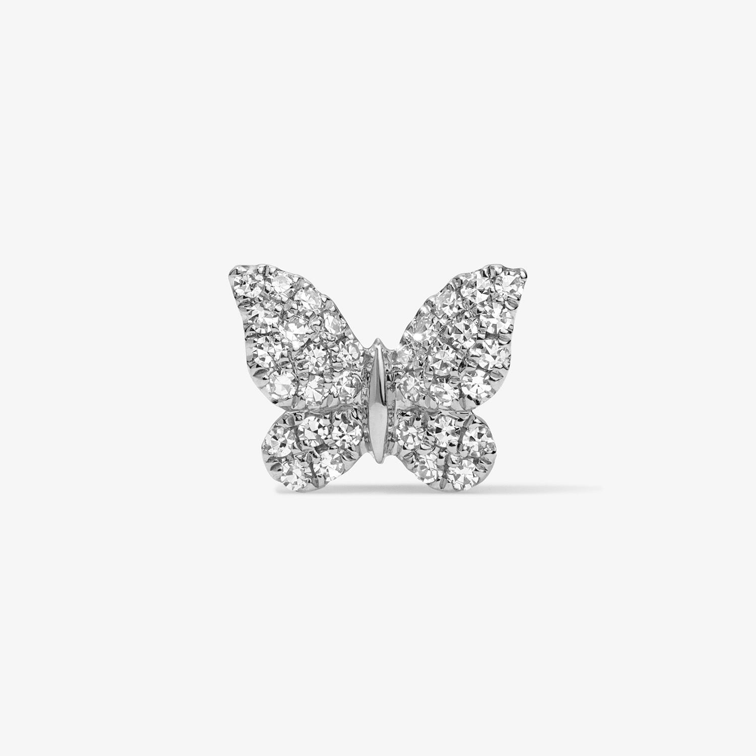 Mini Token Pave Butterfly Studs 14K White Gold Single
