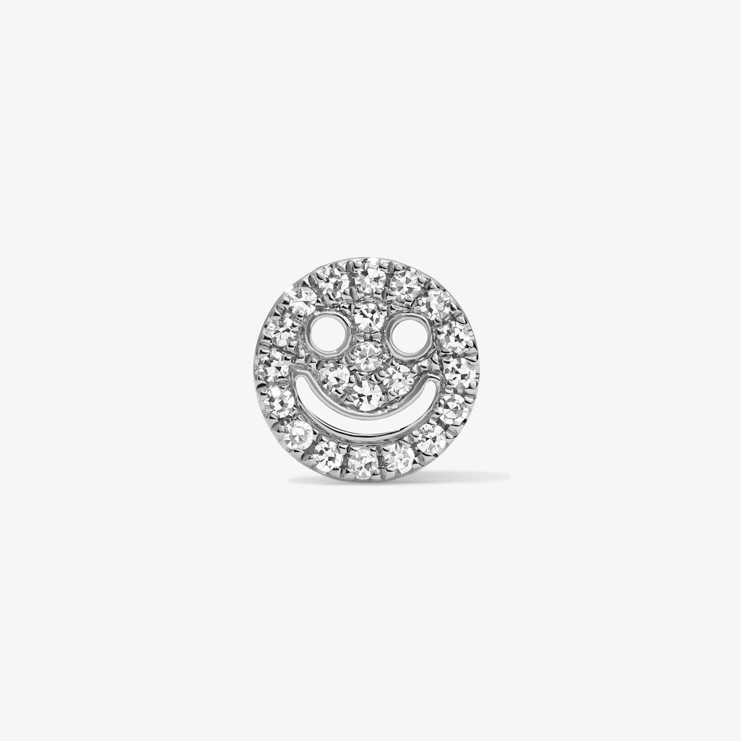 Mini Token Pave Smiley Face Studs 14K White Gold Single