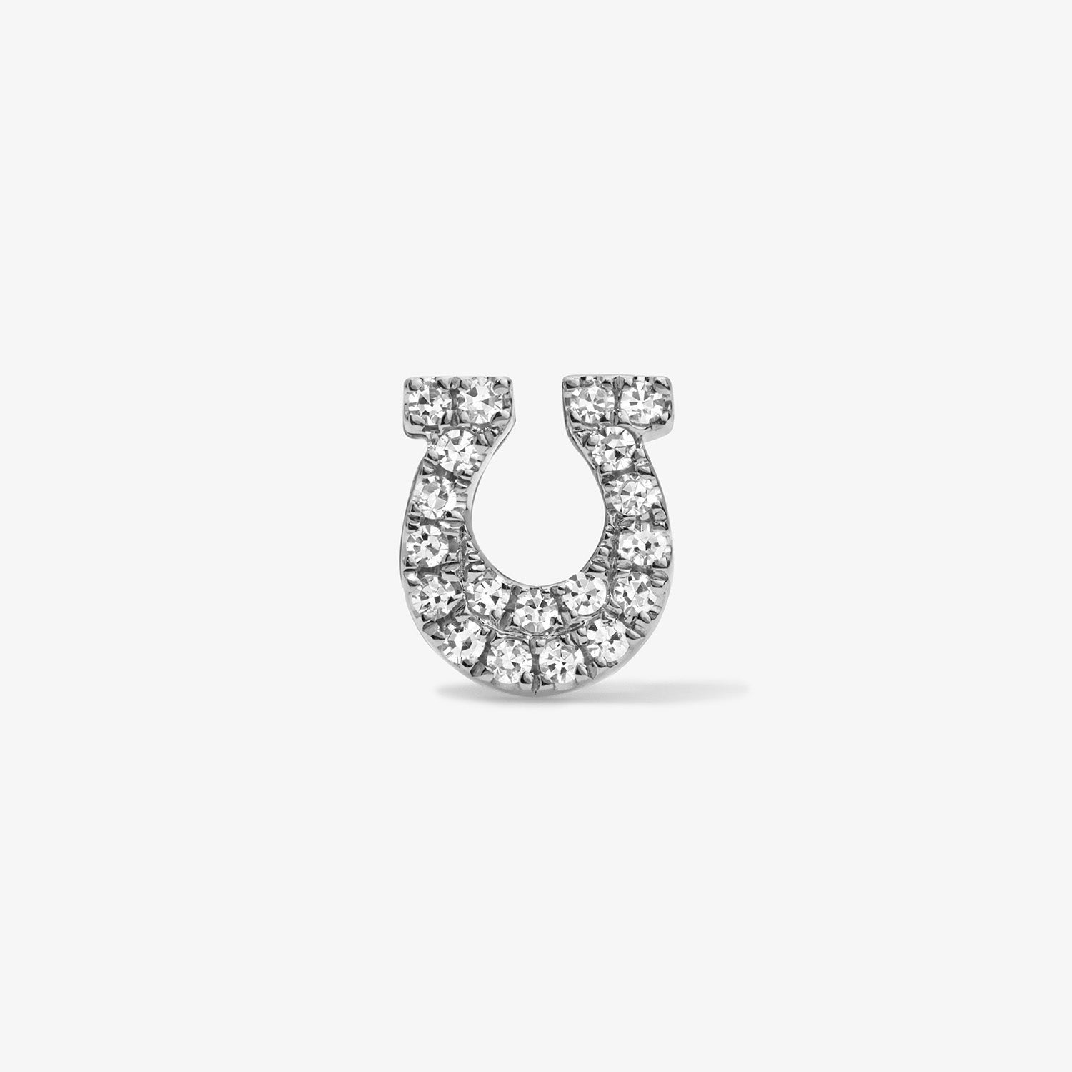 Mini Token Pave Horseshoe Studs 14K White Gold Single