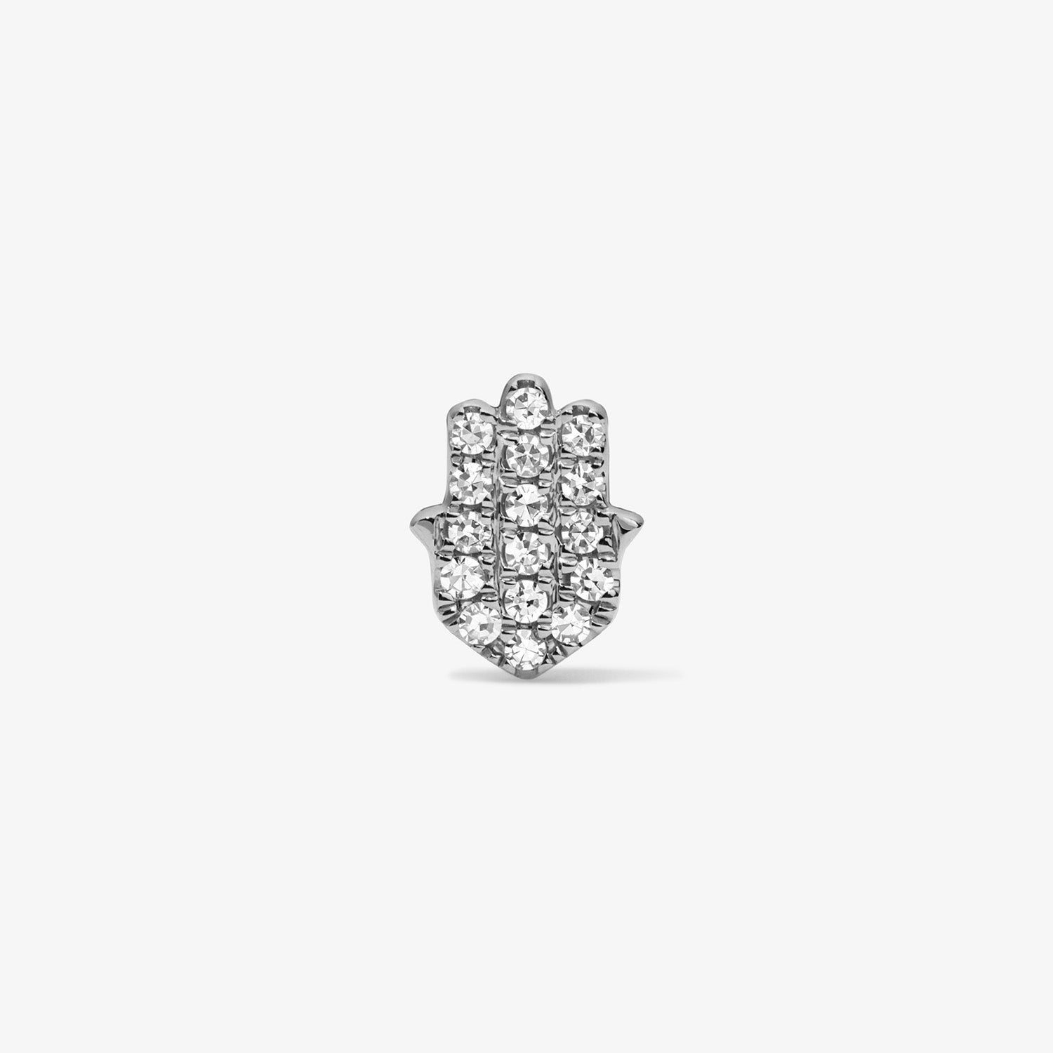 Mini Token Pave Hamsa Studs 14K White Gold Single