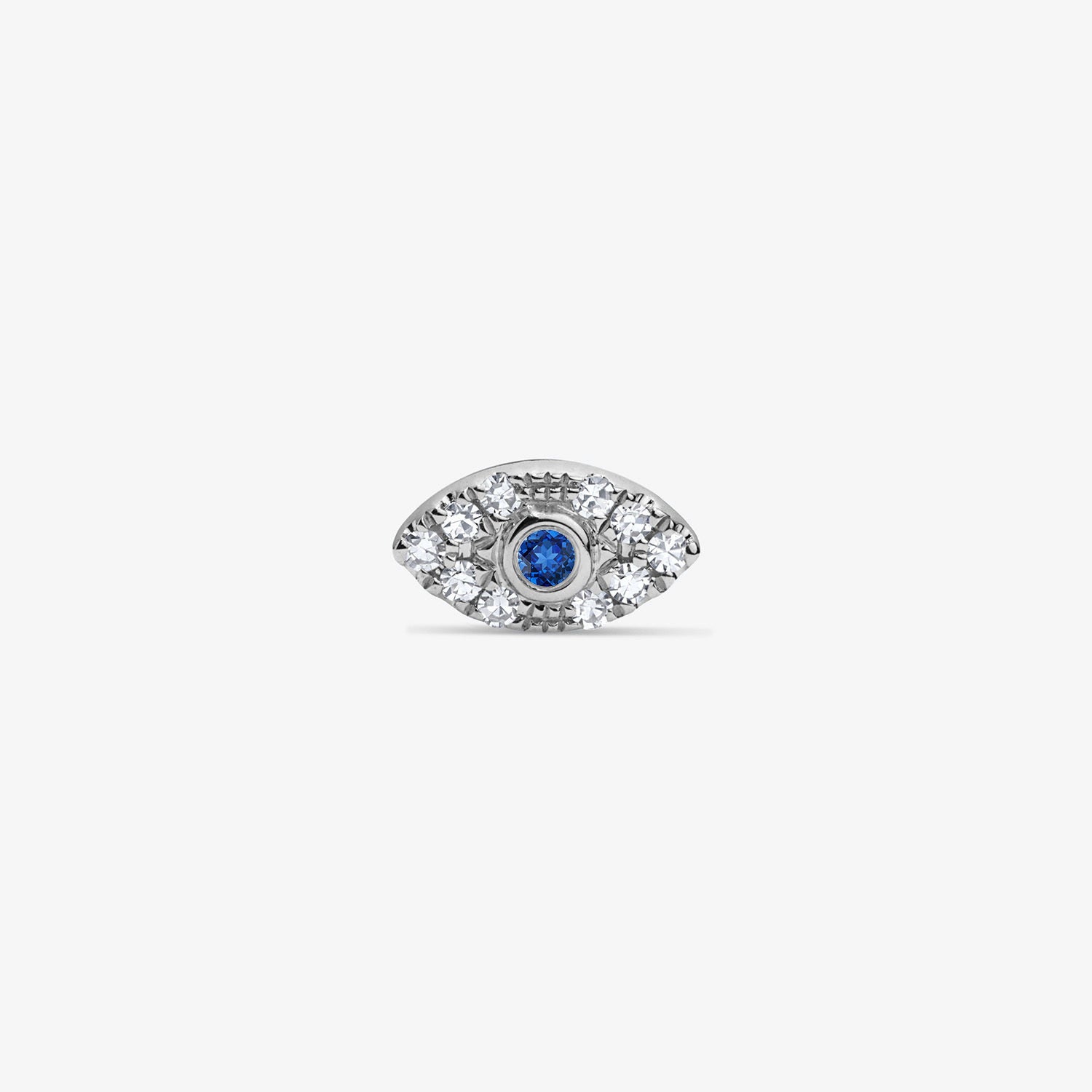 Mini Token Pave Evil Eye Studs 14K White Gold Single
