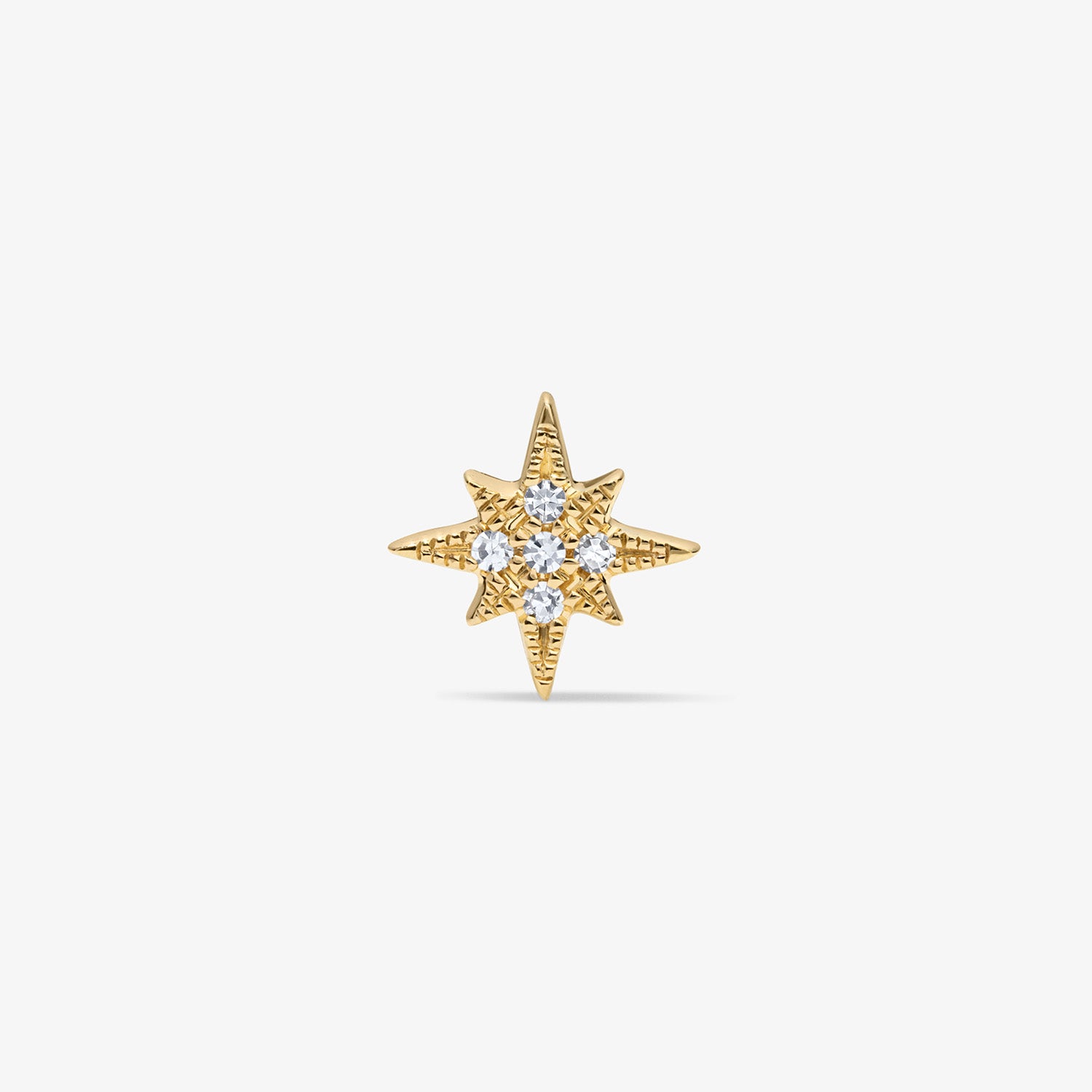 Mini Token Pave North Star Studs 14K Yellow Gold Single