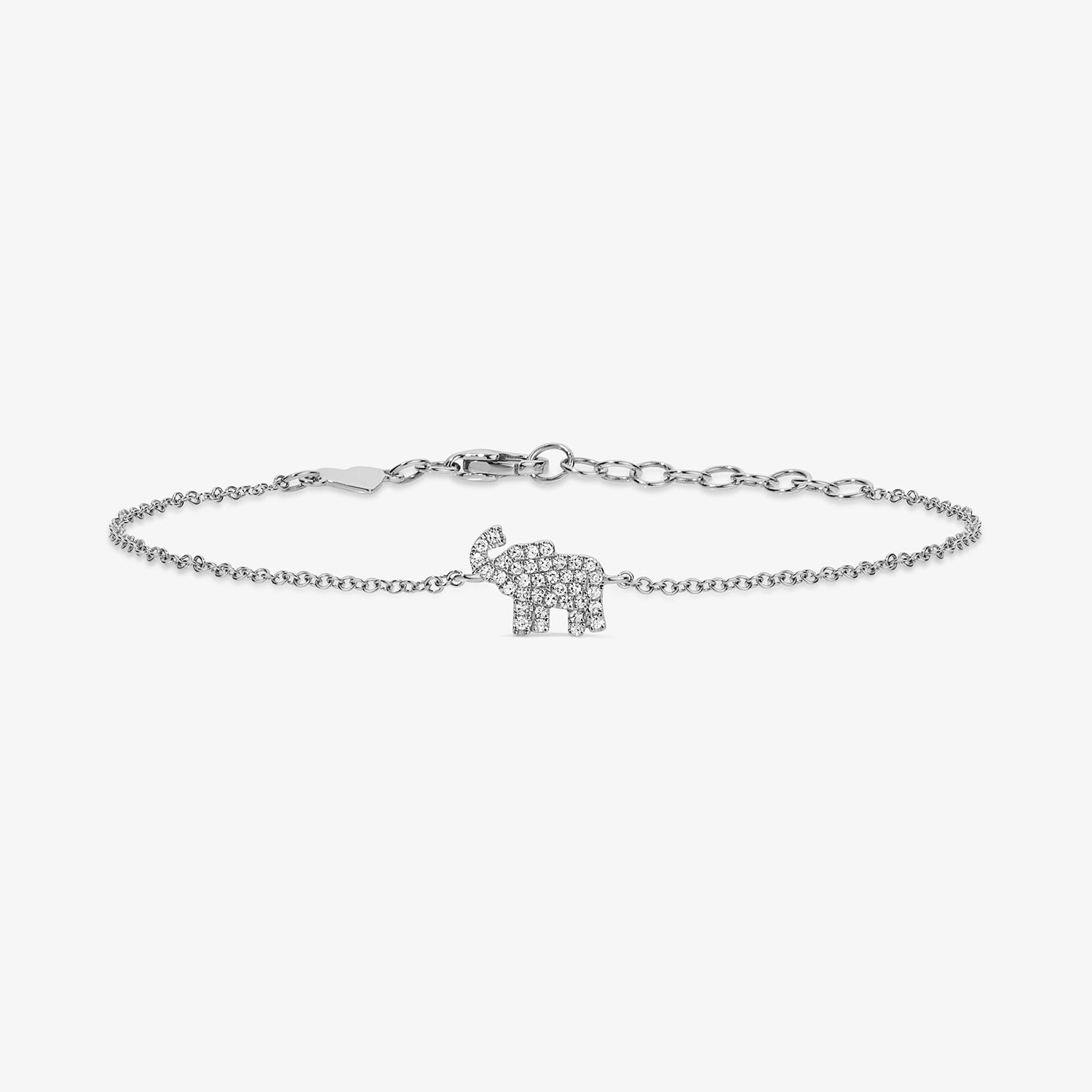 Mini Token Pave Elephant Bracelet 14K White Gold