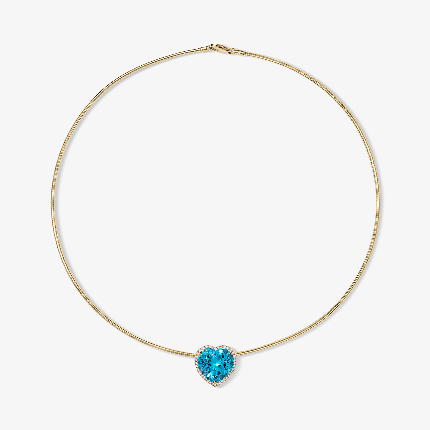 Swiss Blue Topaz Heart Candy Button Pendant on Omega Chain