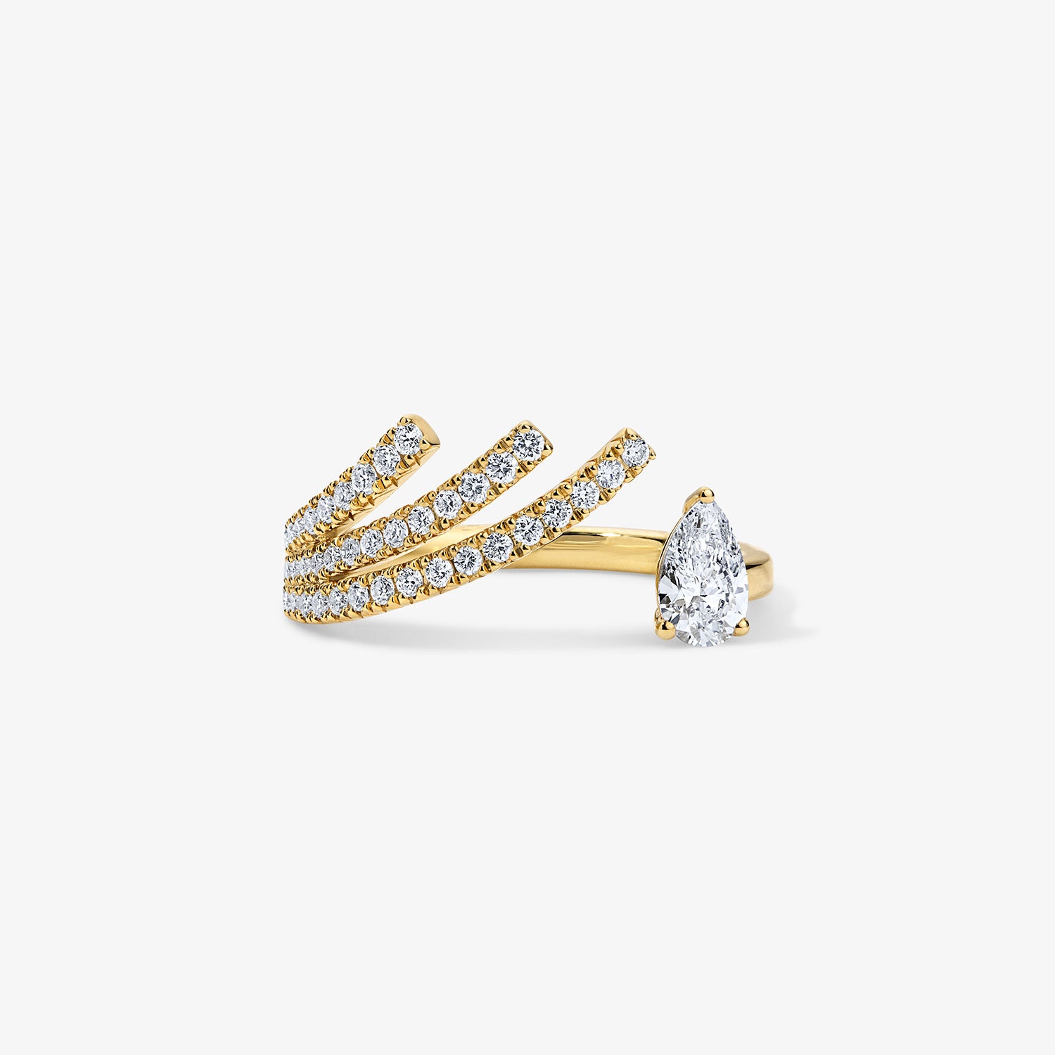 Astrid Pave Flare Ring with Floating Diamond 14K Yellow Gold
