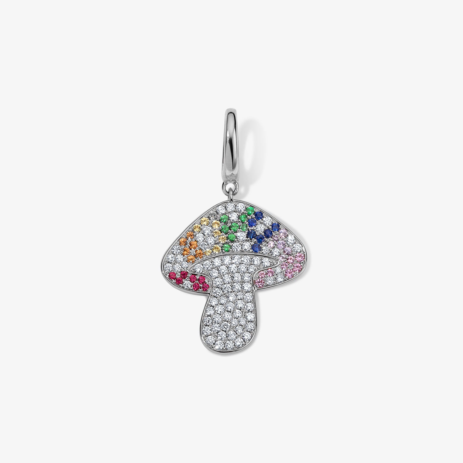 Large Token Rainbow Mushroom Charm 14K White Gold