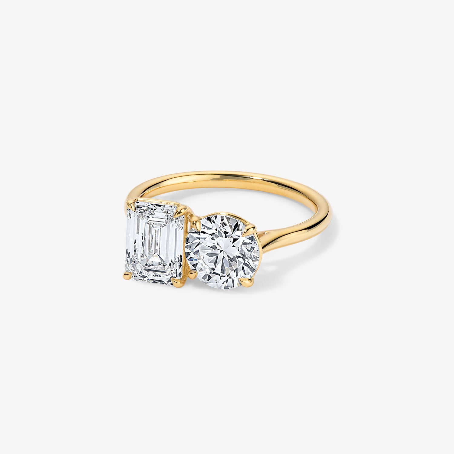 Signature Two Stone Emerald and Round Engagement Ring