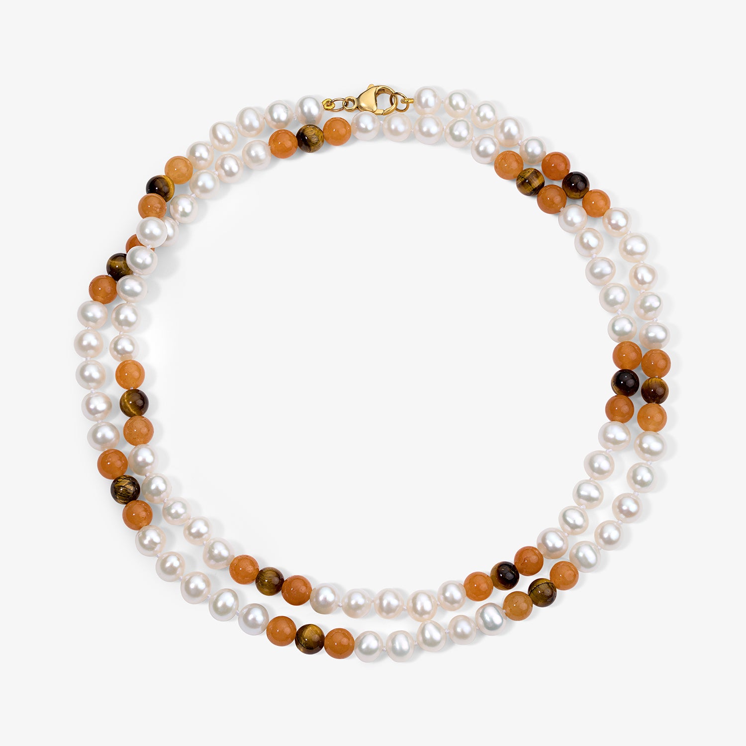 Kendall Pearl Necklace with Tigers Eye & Red Aventurine