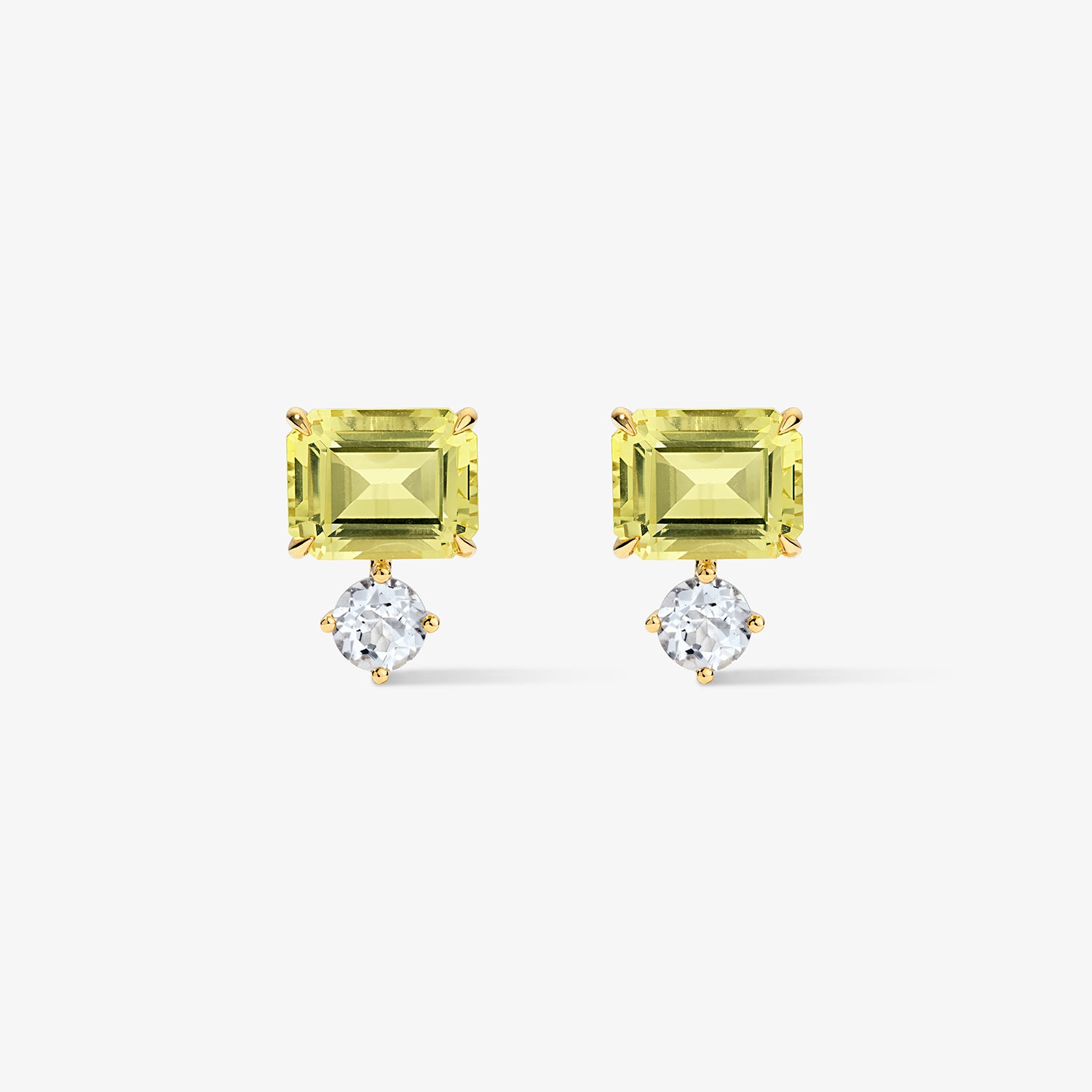 Candy Confetti Emerald Cut Lemon Quartz Studs 14K Yellow Gold