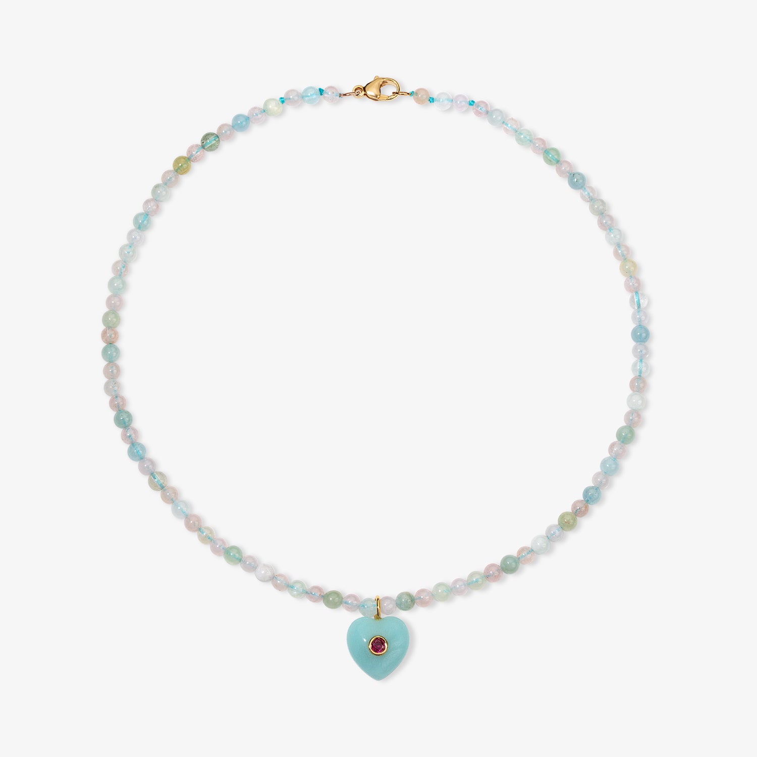 Kendall Aquamarine Beaded Necklace with Amazonite Heart Charm