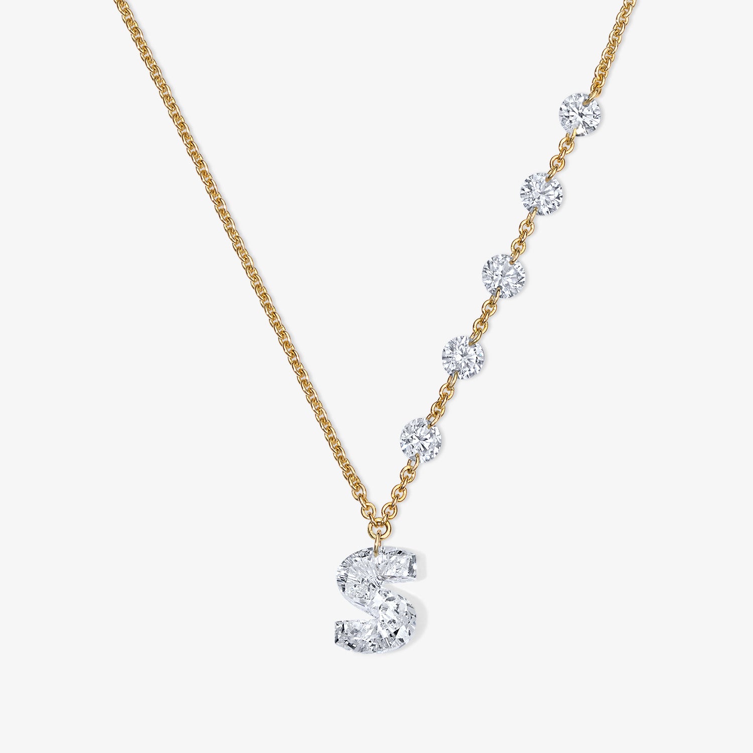 Lola Lab Grown Initial Drilled Half Diamond Station Necklace