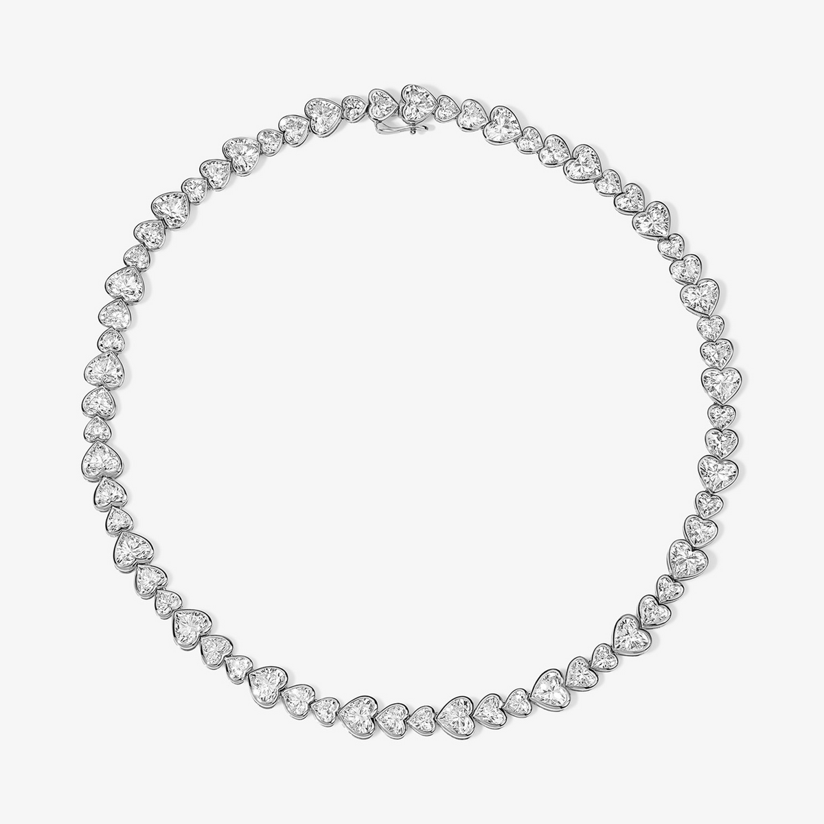 Coco Lab Diamond Heart Bezel Tennis Necklace 14K White Gold