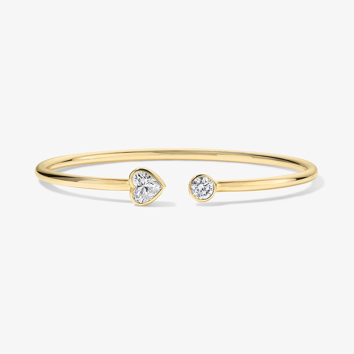 Coco Lab Diamond Heart Round Flex Bangle 14K Yellow Gold Petite