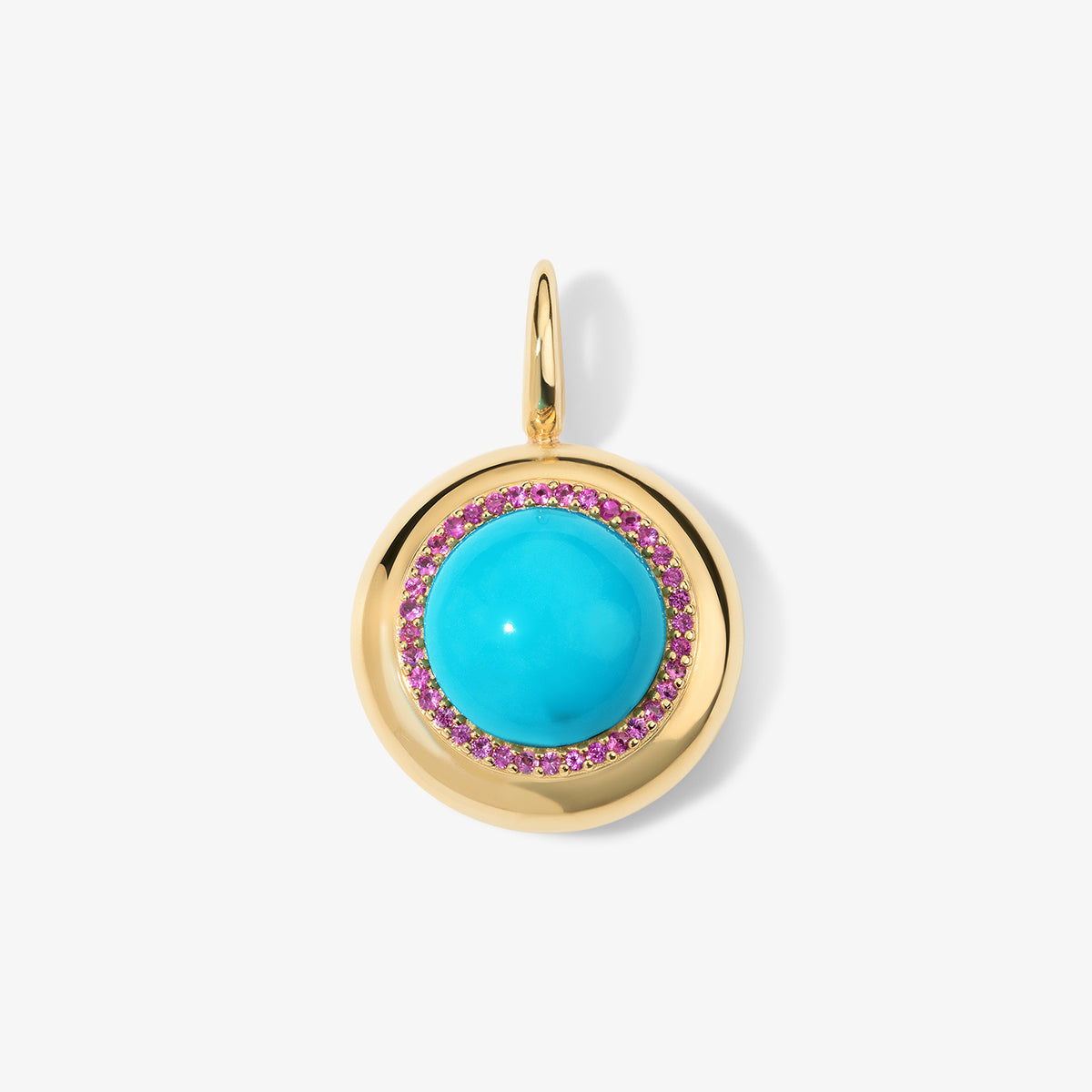 Large Turquoise Candy Button Charm 14K Yellow Gold