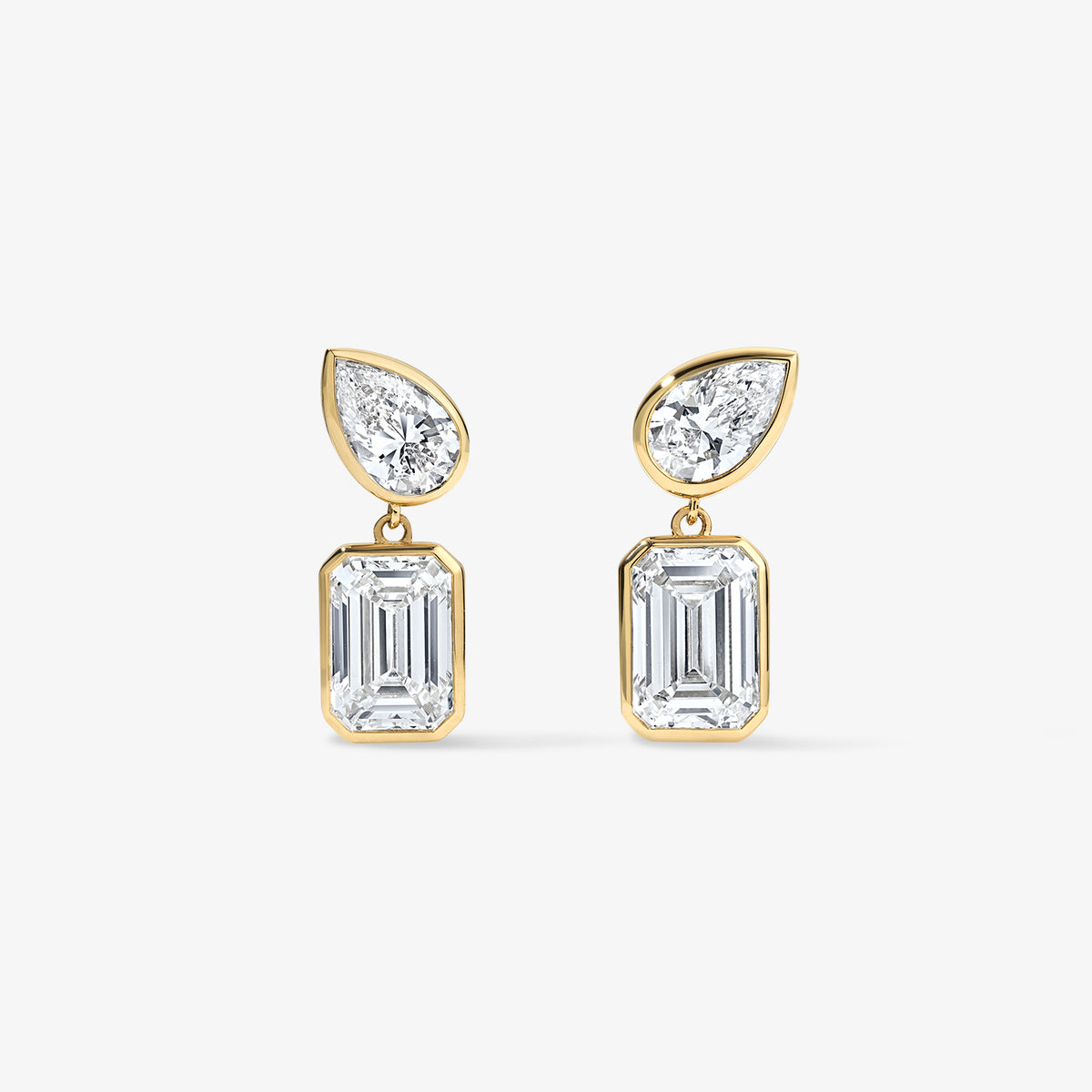 Coco Lab Diamond Pear Emerald Dangle Earrings 14K Yellow Gold