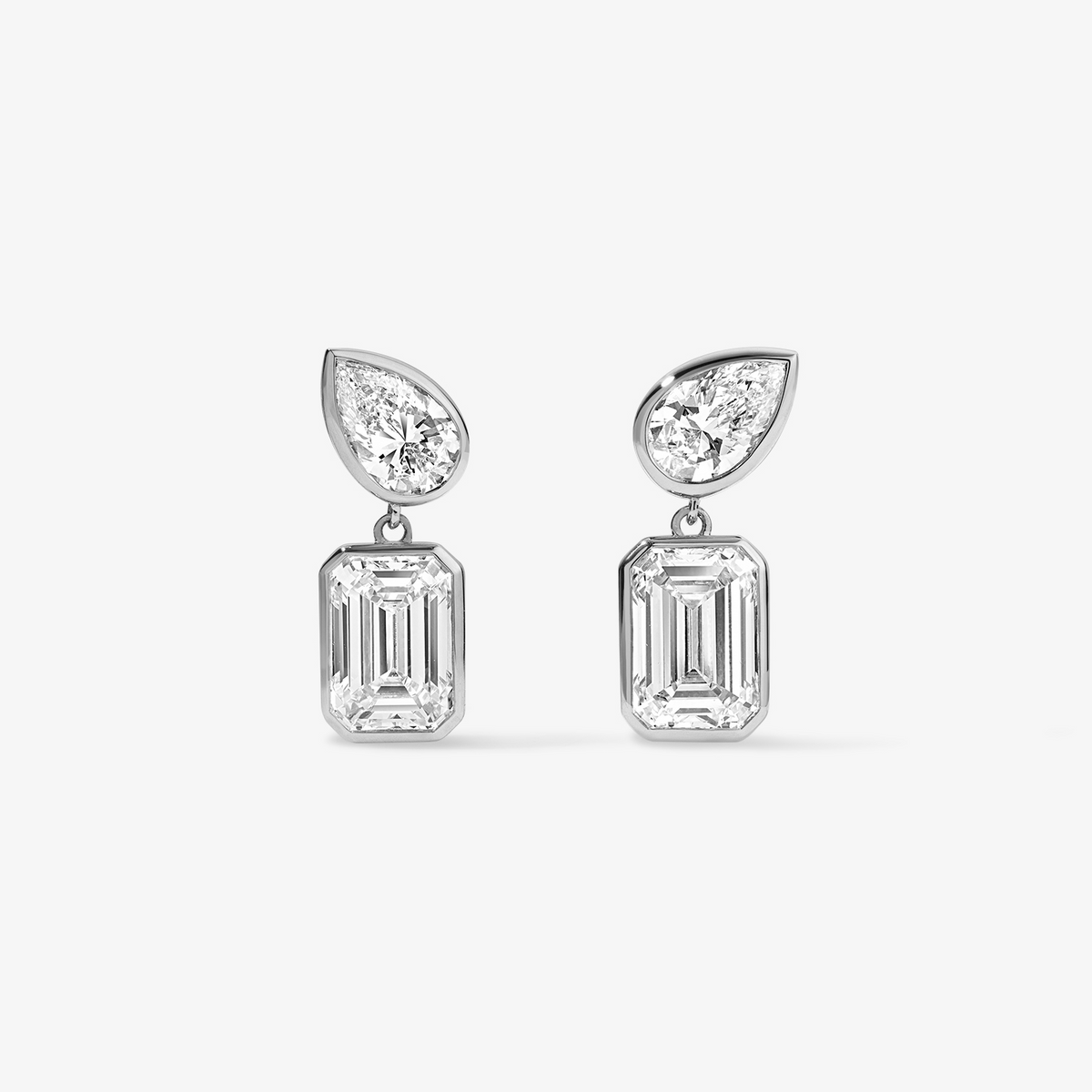 Coco Lab Diamond Pear Emerald Dangle Earrings 14K White Gold