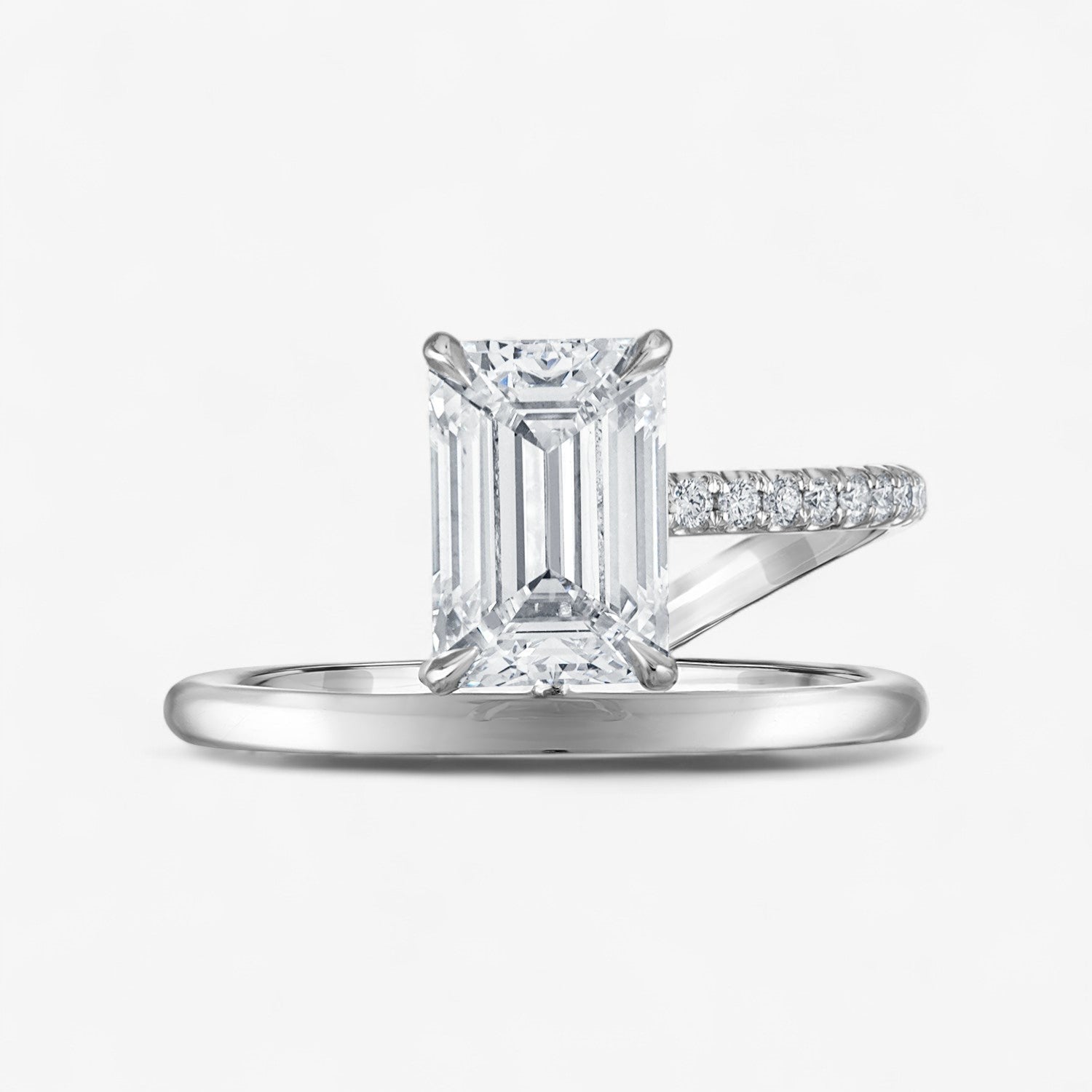 2.01ct Emerald Cut Half Pave Half Solid Band and a Half Engagement Ring