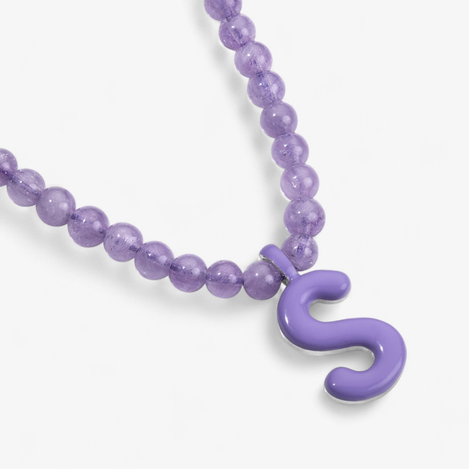 Purple Bead Necklace with Enamel Bubble Initial