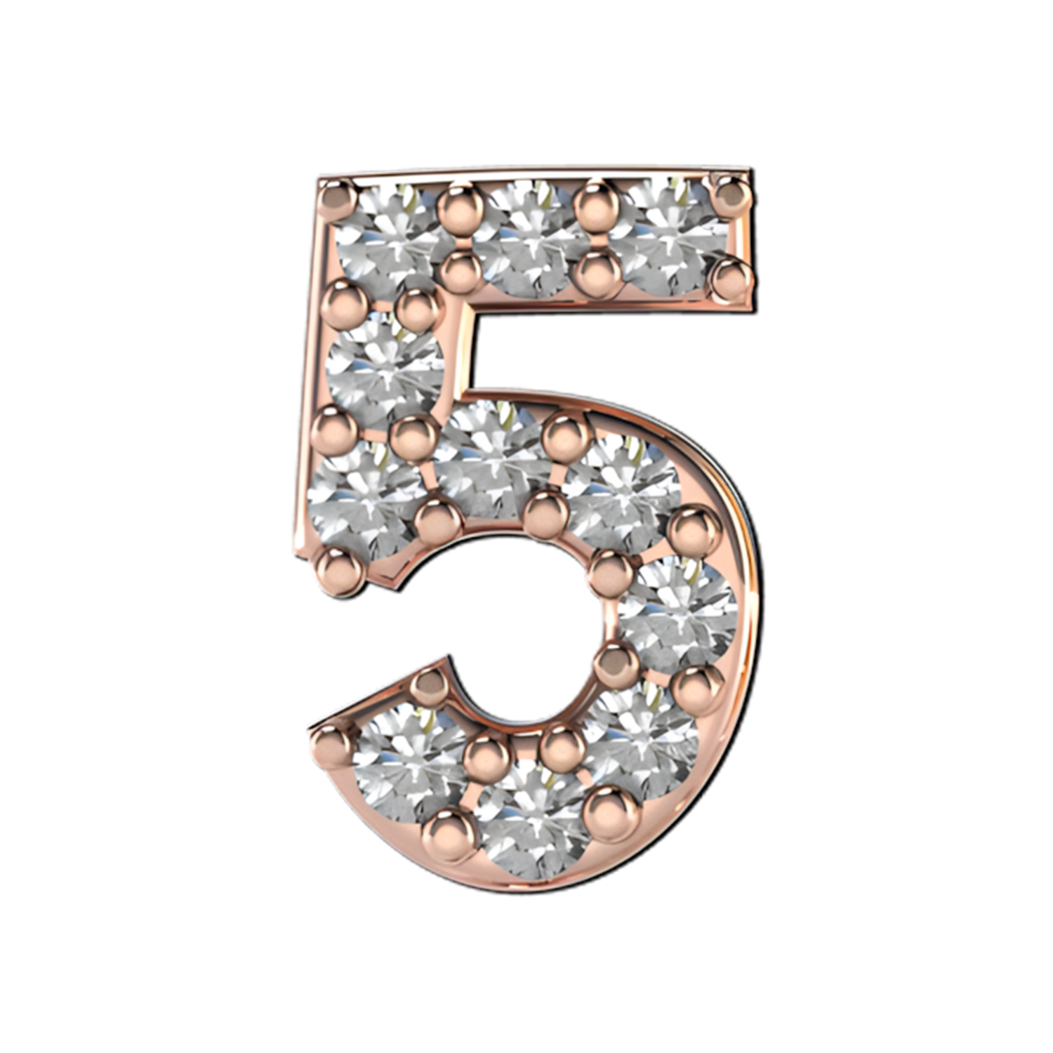 Slider Pave Number 5 Charm 18K Rose Gold with White Diamond