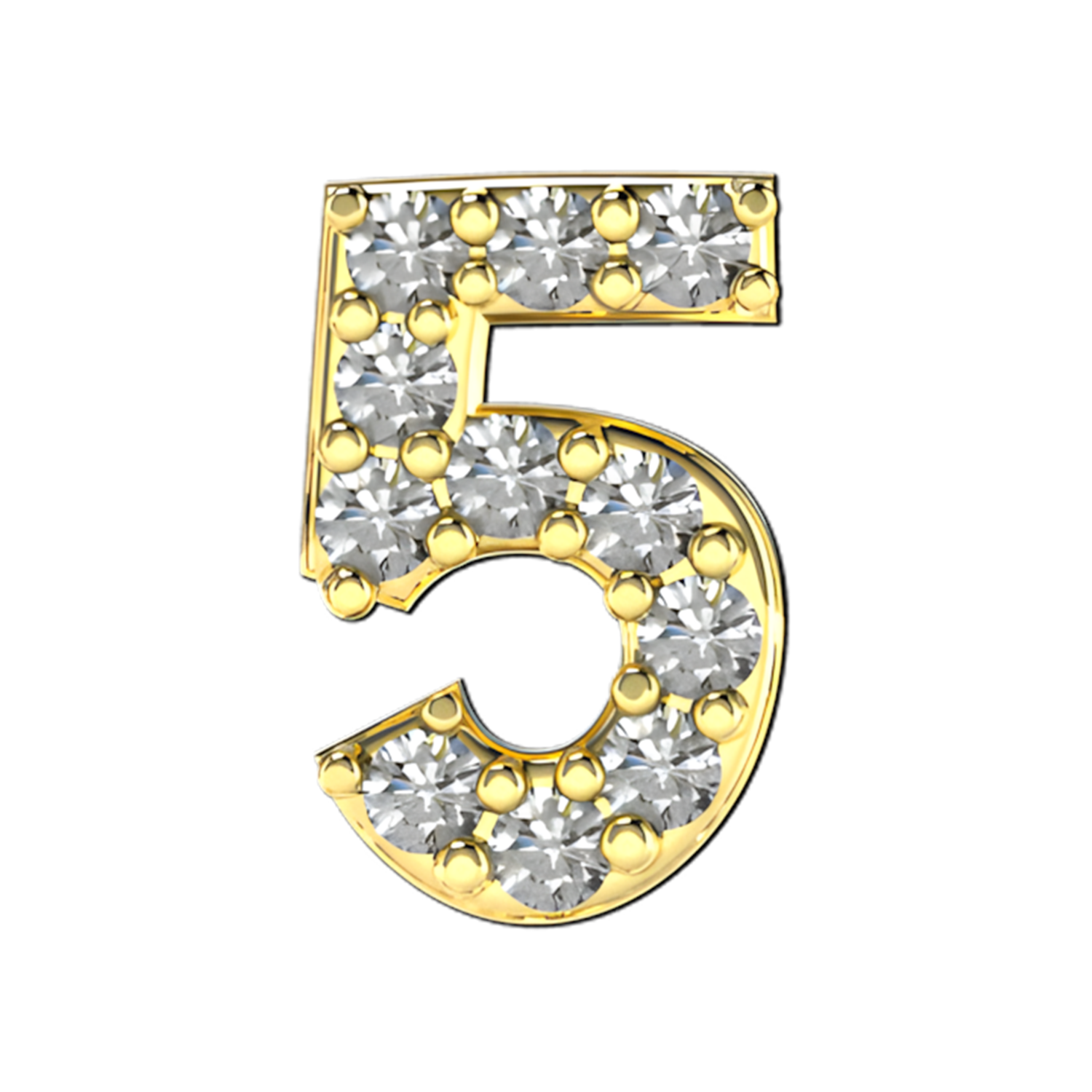 Slider Pave Number 5 Charm 18K Yellow Gold with White Diamond