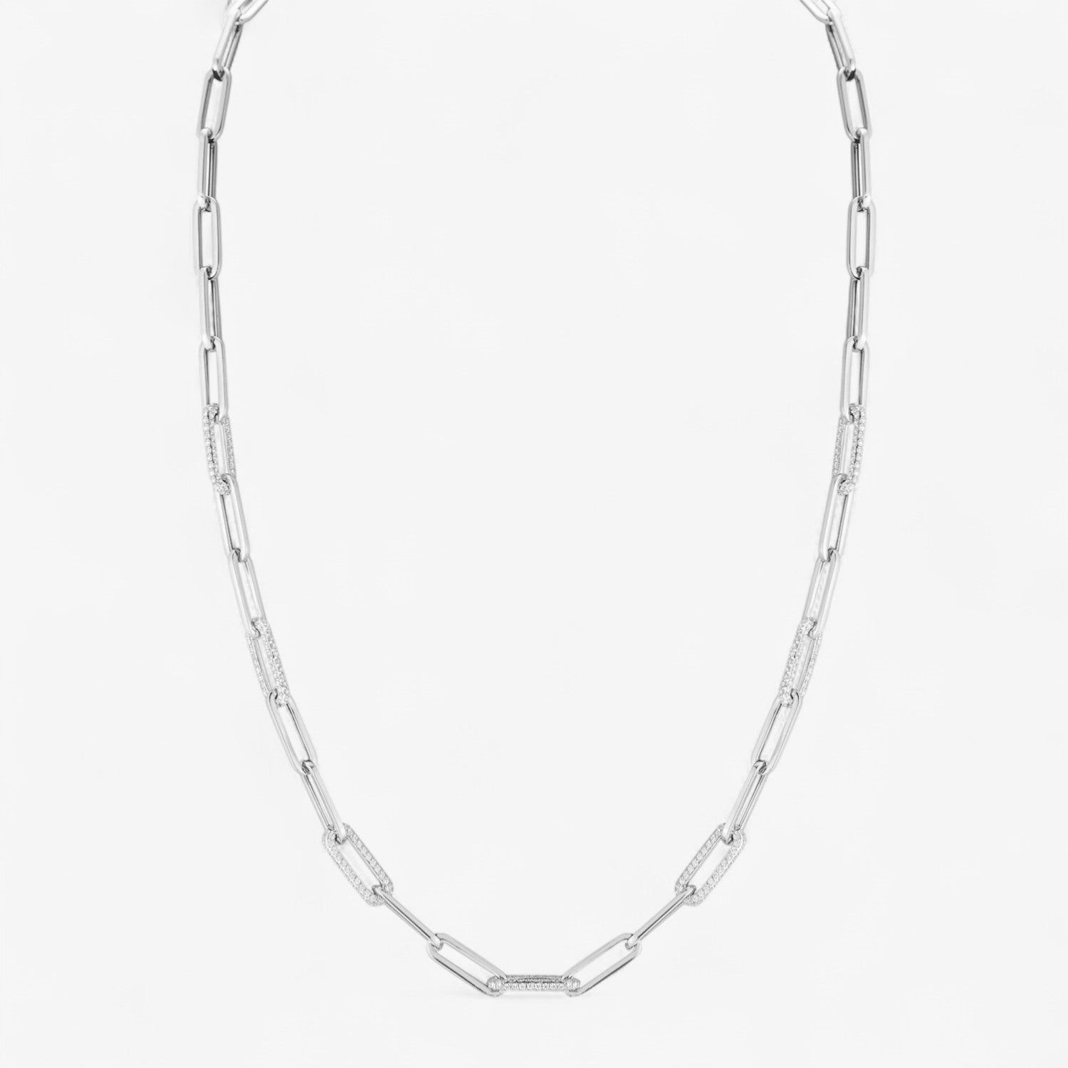 Cleo Paperclip Necklace with Diamond Links