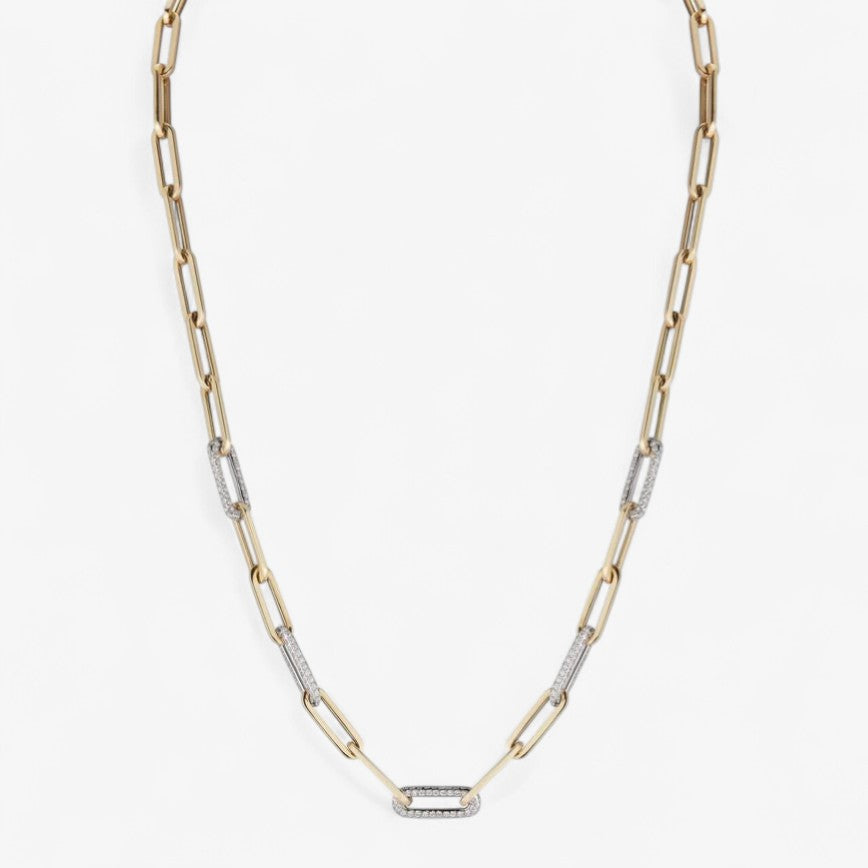 Cleo Paperclip Necklace with Diamond Links