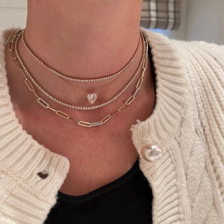 Cleo Paperclip Necklace with Diamond Links