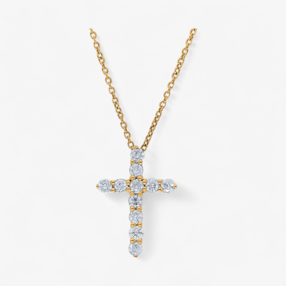 Large Prong Set Diamond Cross Pendant