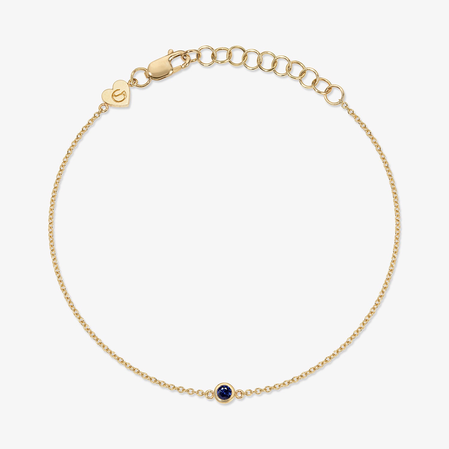 Margot Birthstone Bezel Chain Bracelet 14K Yellow Gold Blue Sapphire