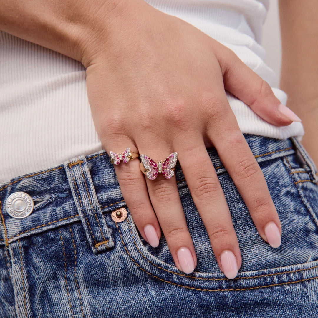 Mini Pink and Diamond Butterfly Pinky Ring