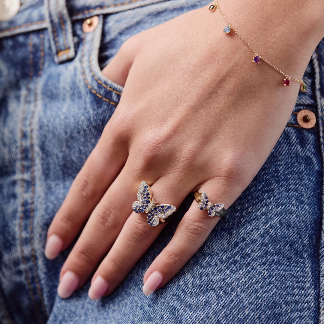Blue and Diamond Ombre Butterfly Signet Ring